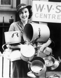 Woman with aluminium pans, World War Two, 10 July 1940.